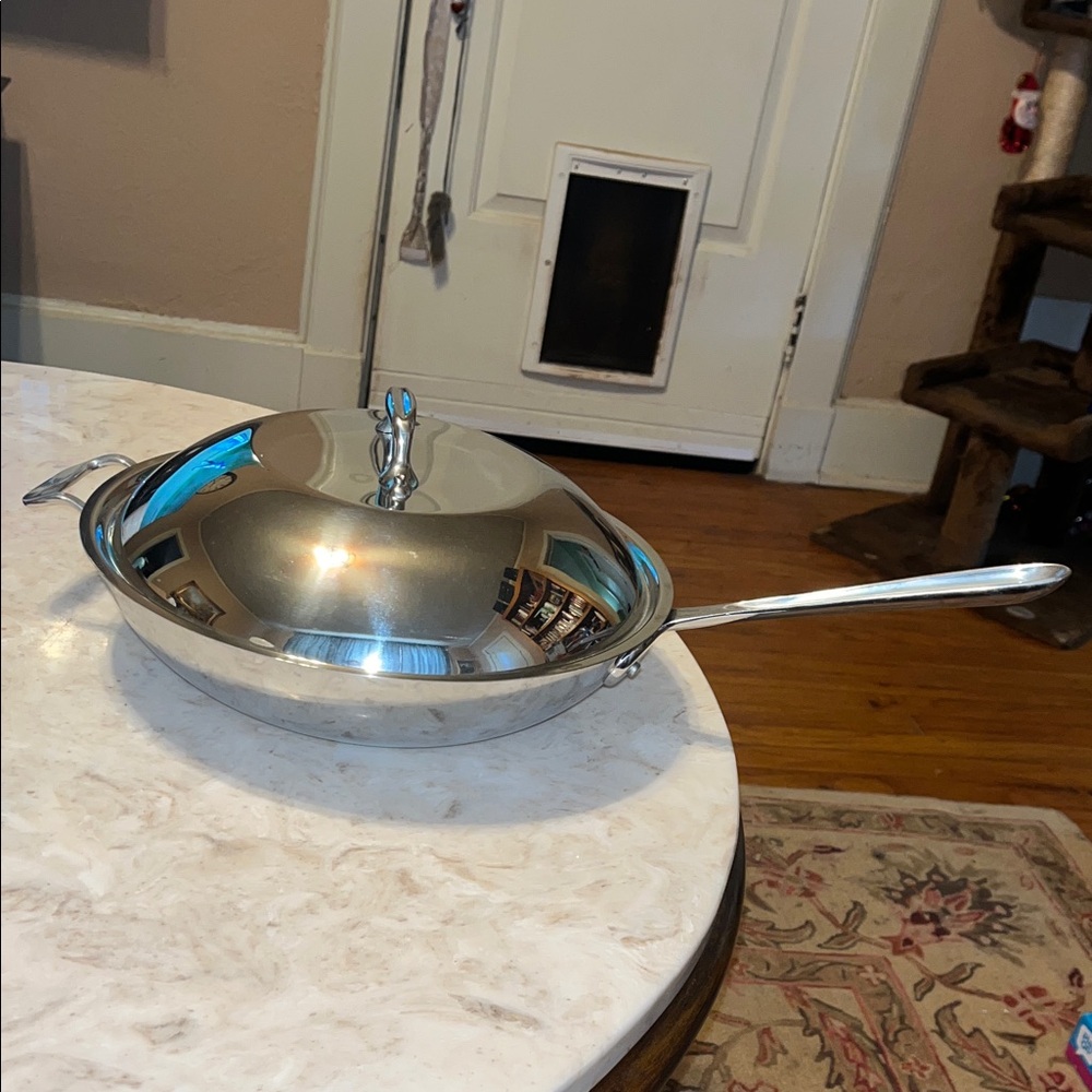 Polished Stainless Steel 12” Wok Pan with Lid - Picture 2 of 6